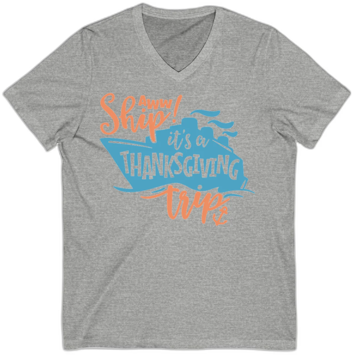 Aww Ship It's a Thanksgiving Trip V-Neck in Athletic Heather