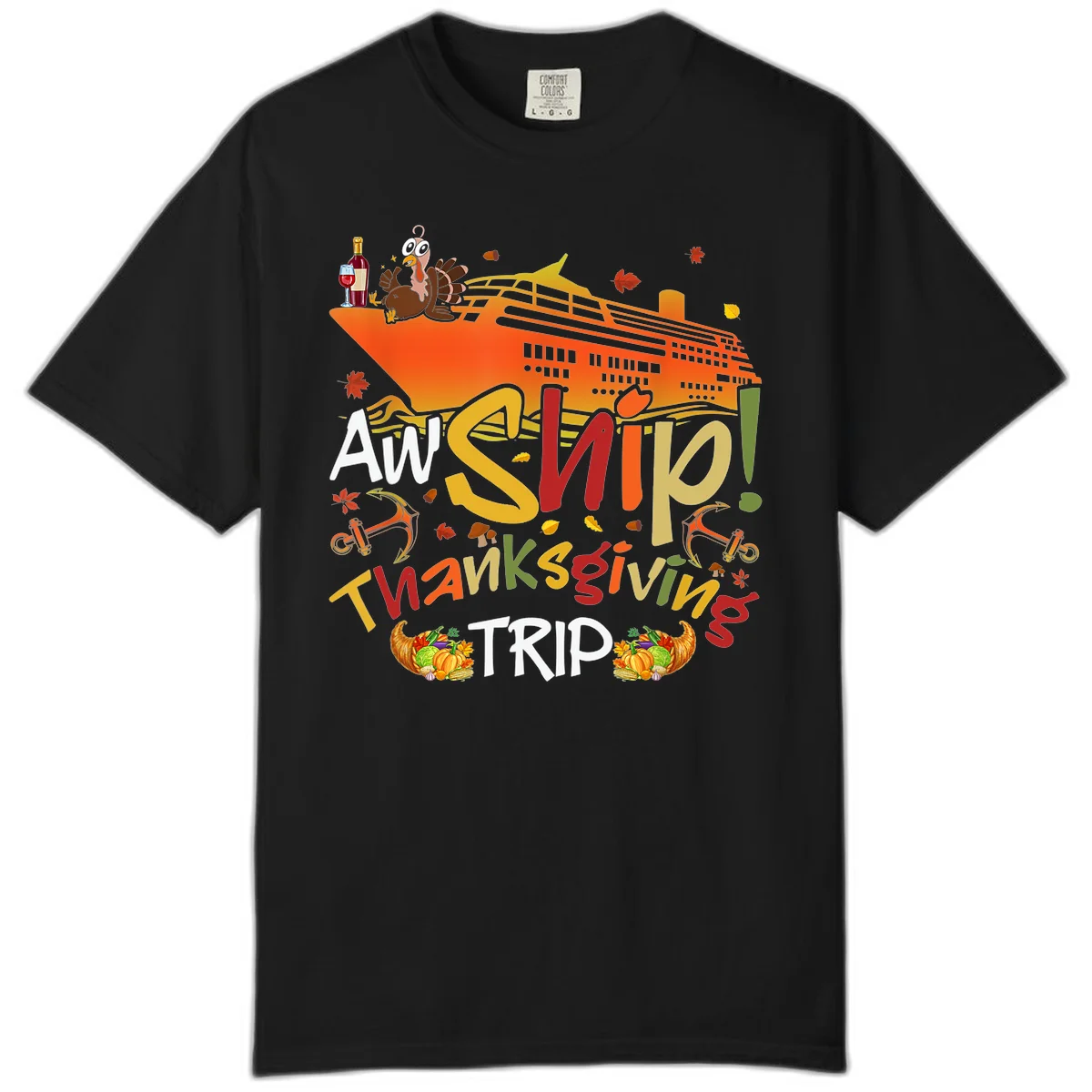 An Ship Thanksgiving Trip Comfort Color T-Shirt in Black