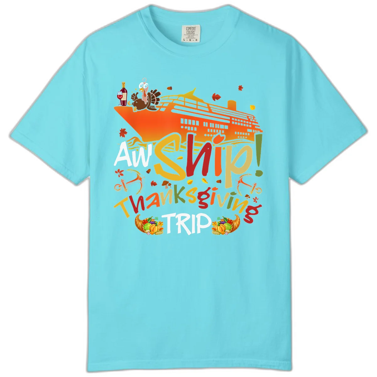An Ship Thanksgiving Trip Comfort Color T-Shirt in Lagoon Blue