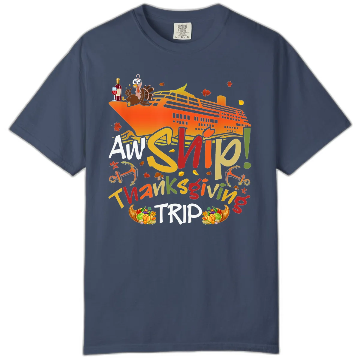 An Ship Thanksgiving Trip Comfort Color T-Shirt in Midnight