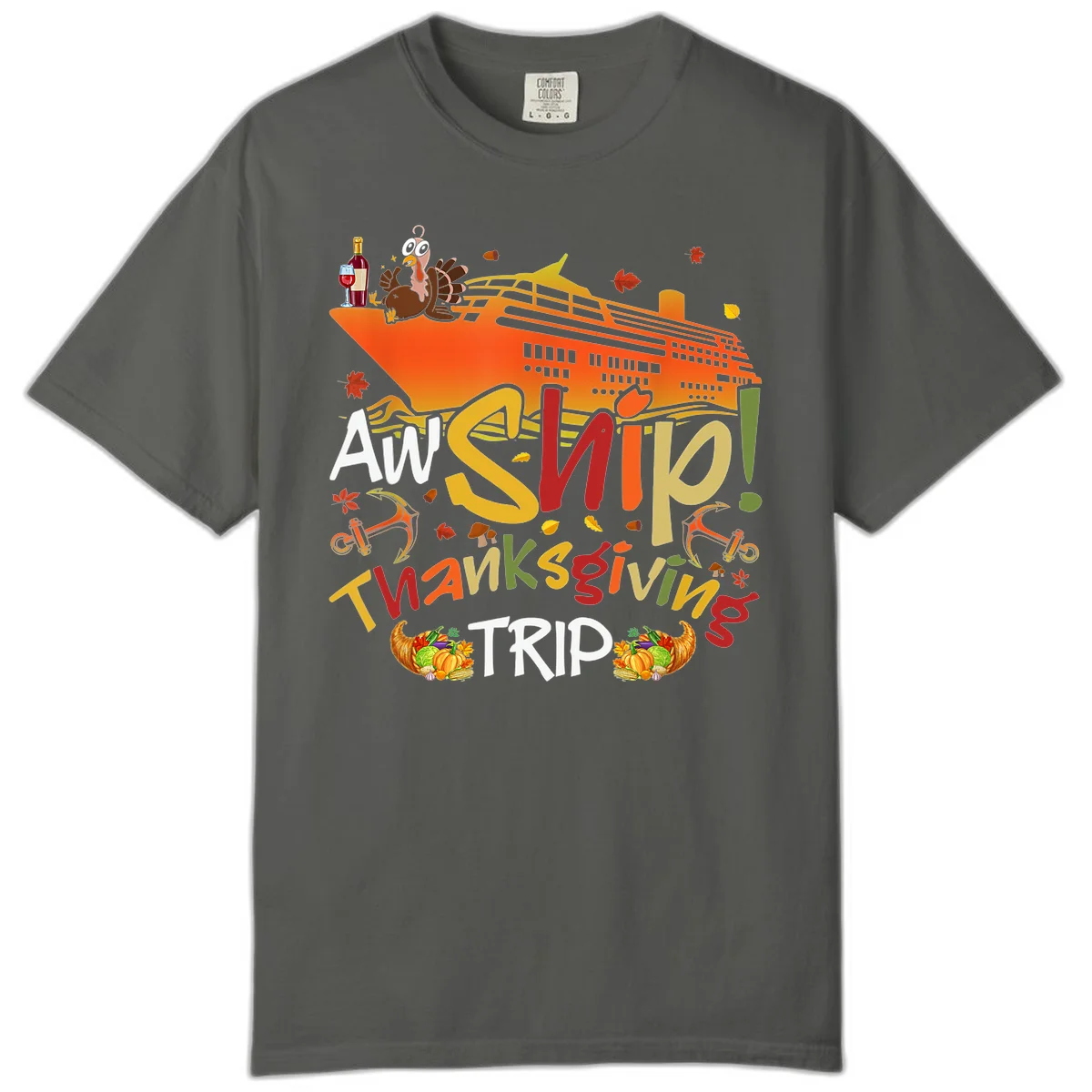 An Ship Thanksgiving Trip Comfort Color T-Shirt in Pepper