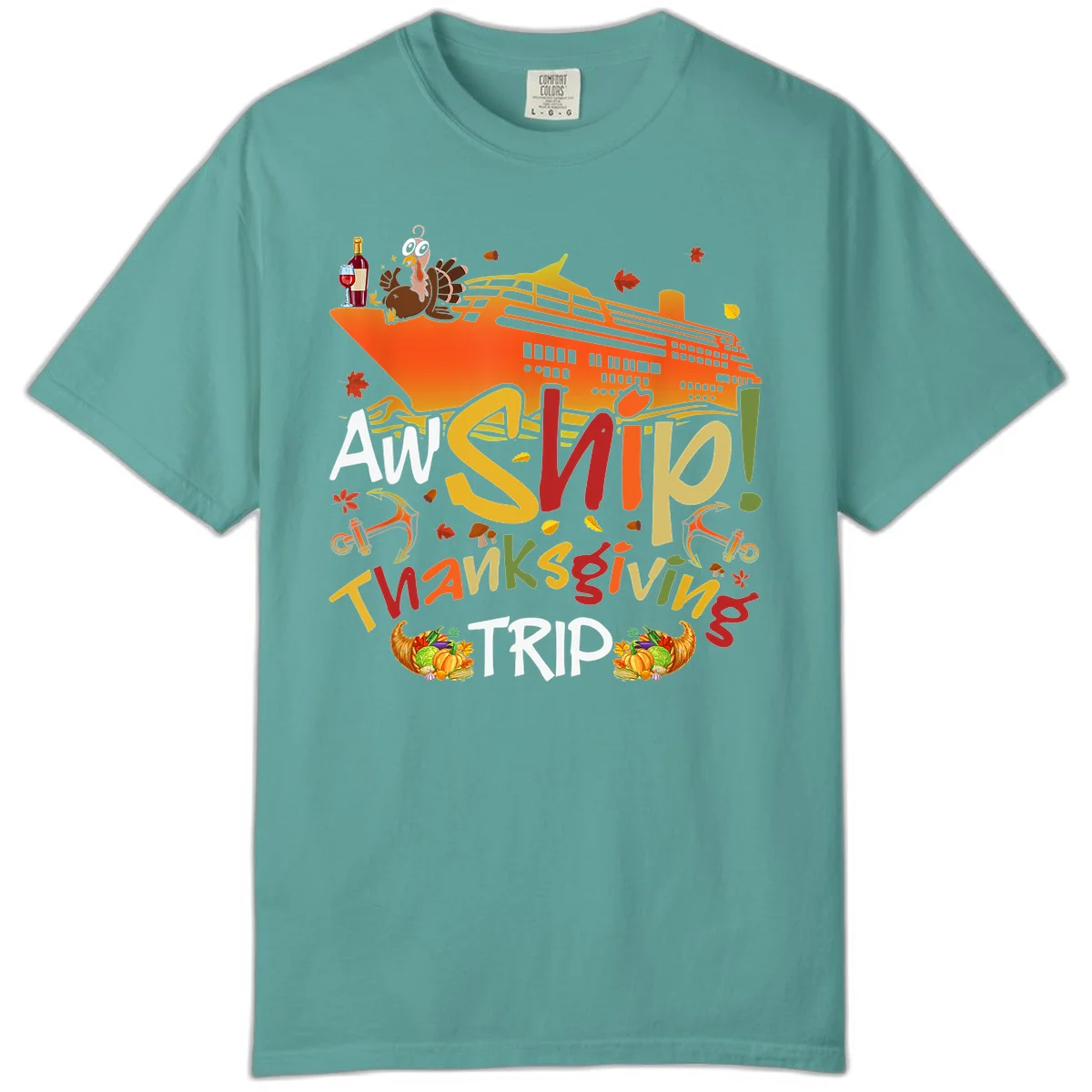 An Ship Thanksgiving Trip Comfort Color T-Shirt in Seafoam
