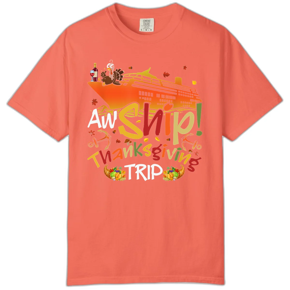 An Ship Thanksgiving Trip Comfort Color T-Shirt in Bright Salmon