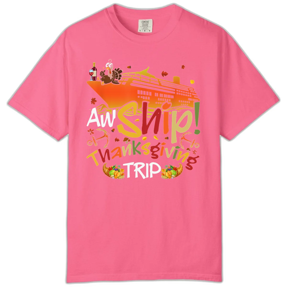 An Ship Thanksgiving Trip Comfort Color T-Shirt in Crunchberry
