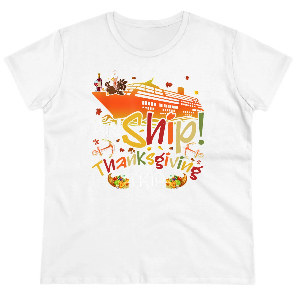 An Ship Thanksgiving Trip Ladies Tee in White
