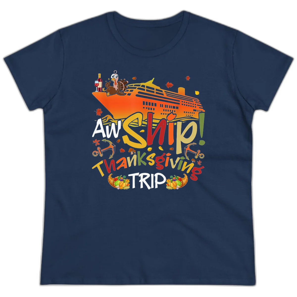 An Ship Thanksgiving Trip Ladies Tee in Navy