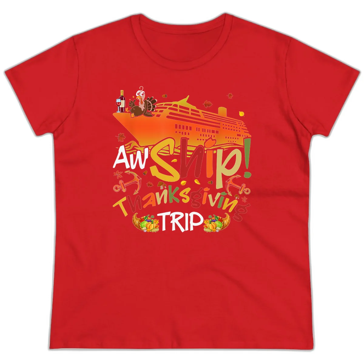 An Ship Thanksgiving Trip Ladies Tee in Red