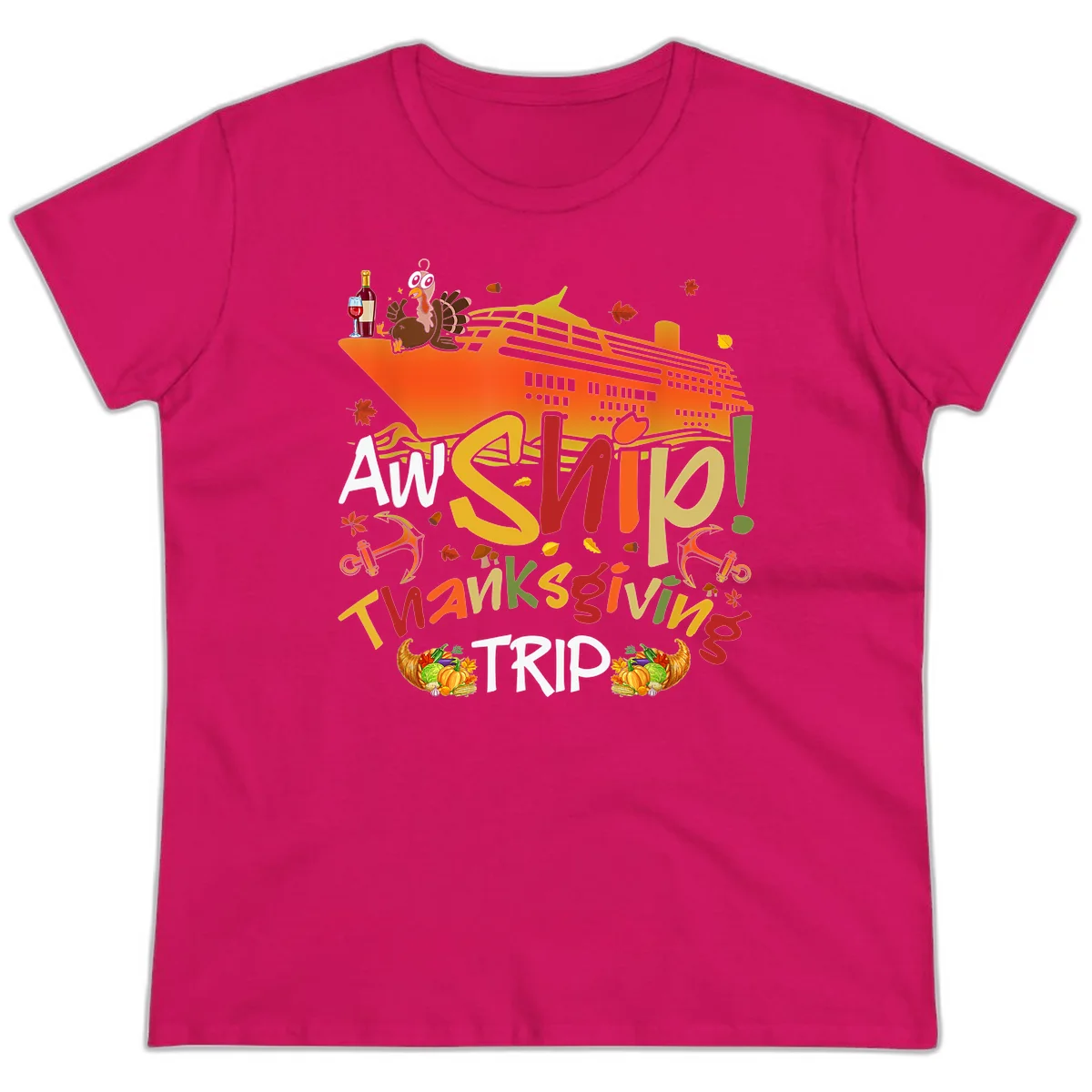 An Ship Thanksgiving Trip Ladies Tee in Heliconia