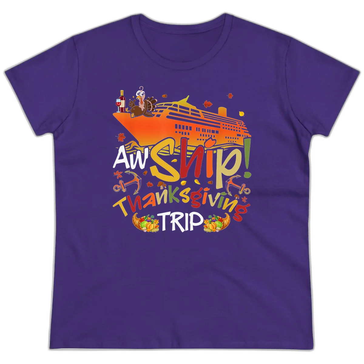 An Ship Thanksgiving Trip Ladies Tee in Purple