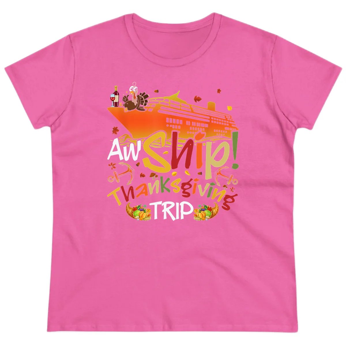 An Ship Thanksgiving Trip Ladies Tee in Azalea