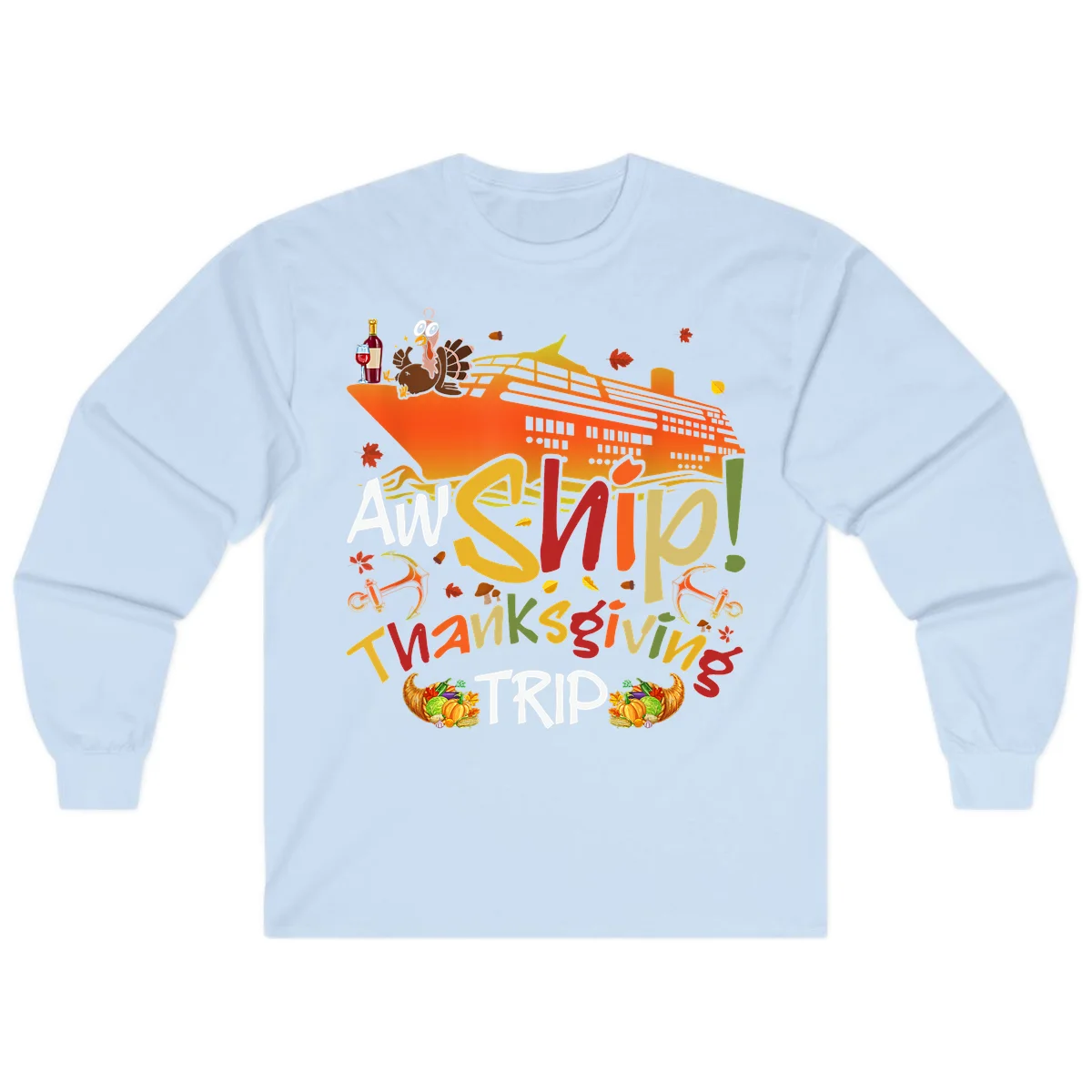 An Ship Thanksgiving Trip Long Sleeve in Light Blue