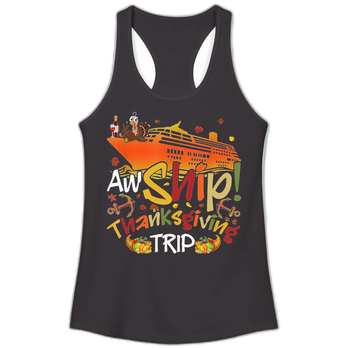 An Ship Thanksgiving Trip Ladies Tank in Black
