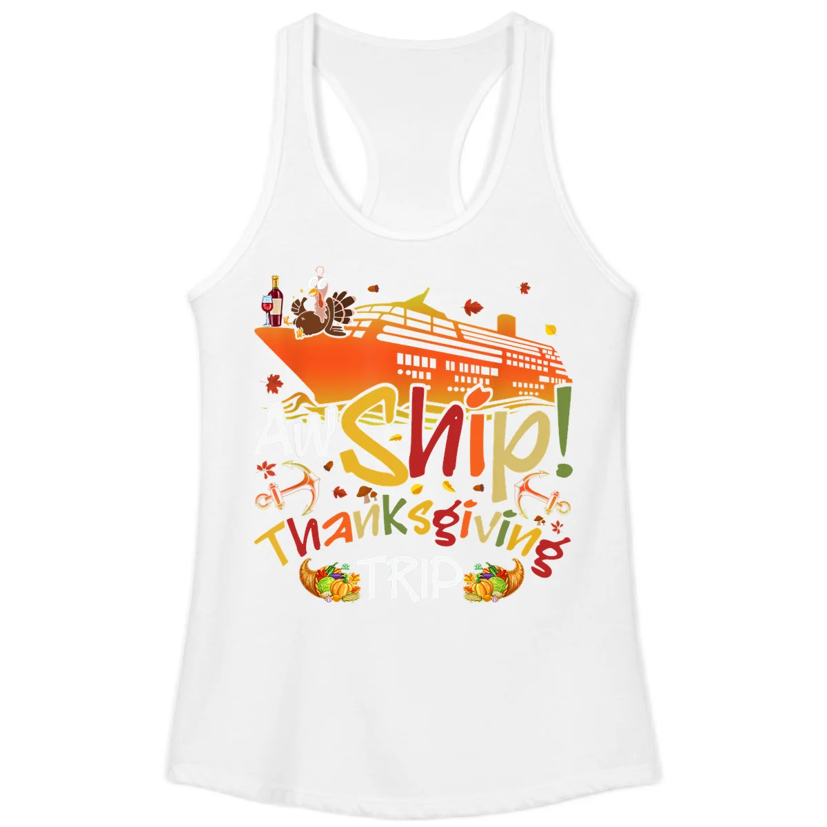 An Ship Thanksgiving Trip Ladies Tank in White