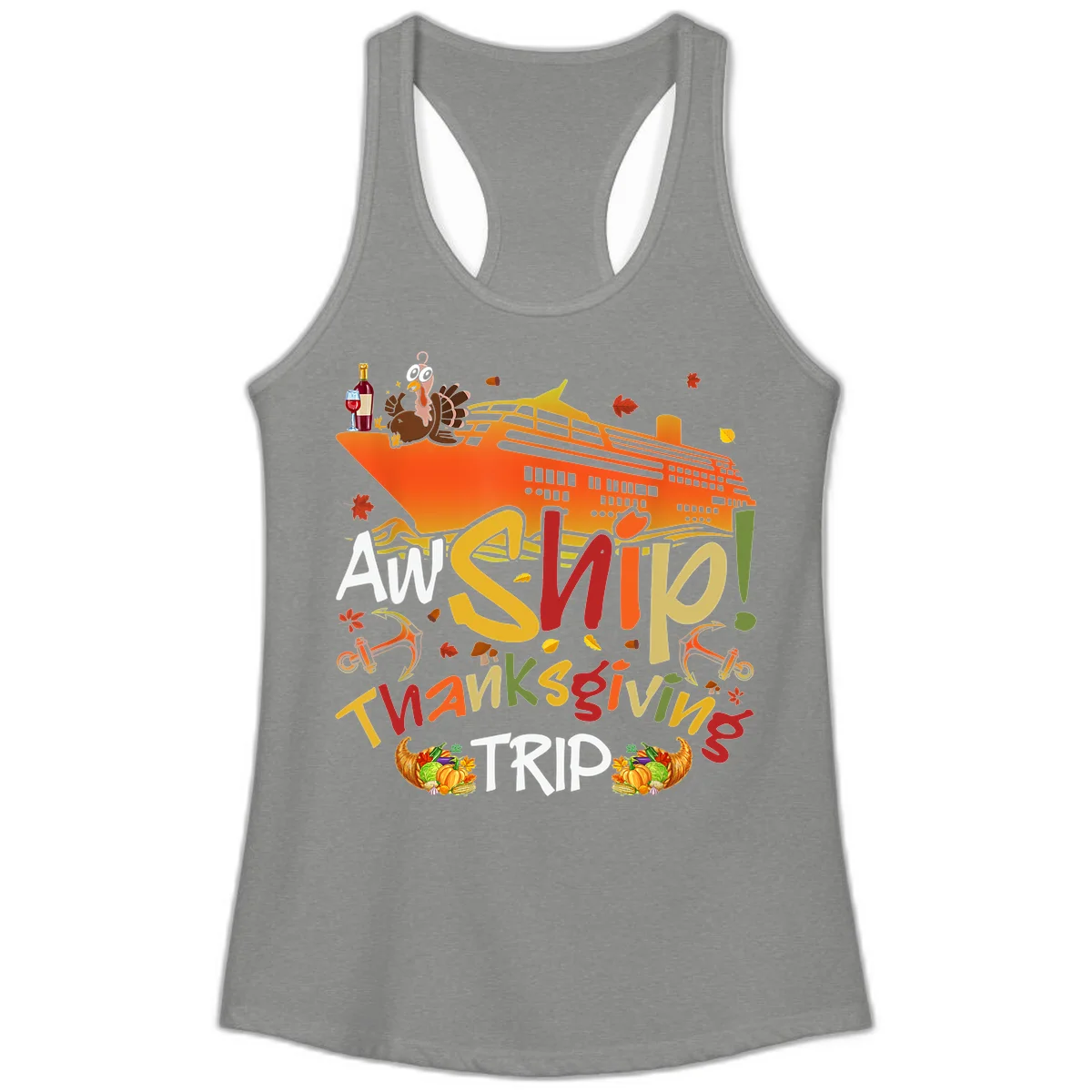 An Ship Thanksgiving Trip Ladies Tank in Heather Grey