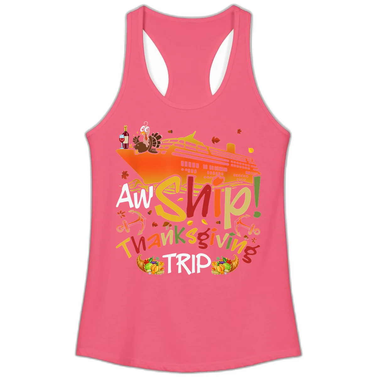 An Ship Thanksgiving Trip Ladies Tank in Hot Pink