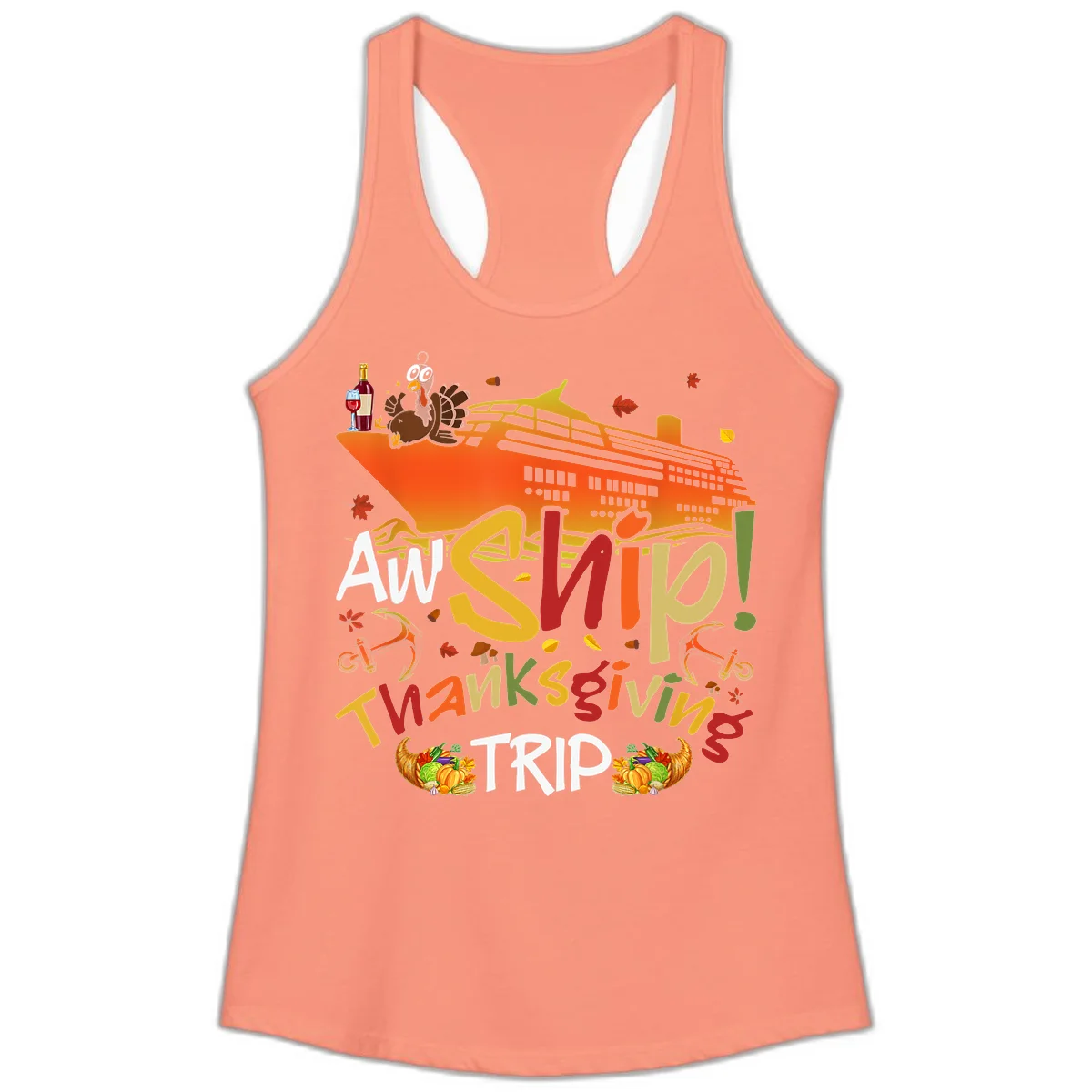 An Ship Thanksgiving Trip Ladies Tank in Solid Light Orange