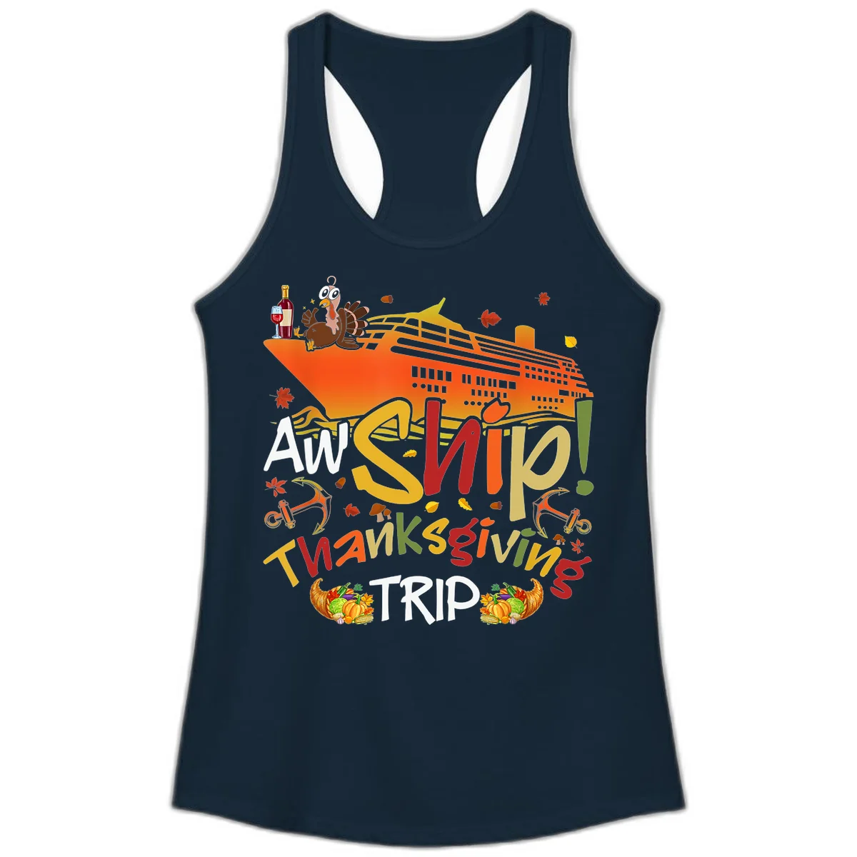 An Ship Thanksgiving Trip Ladies Tank in Solid Midnight Navy