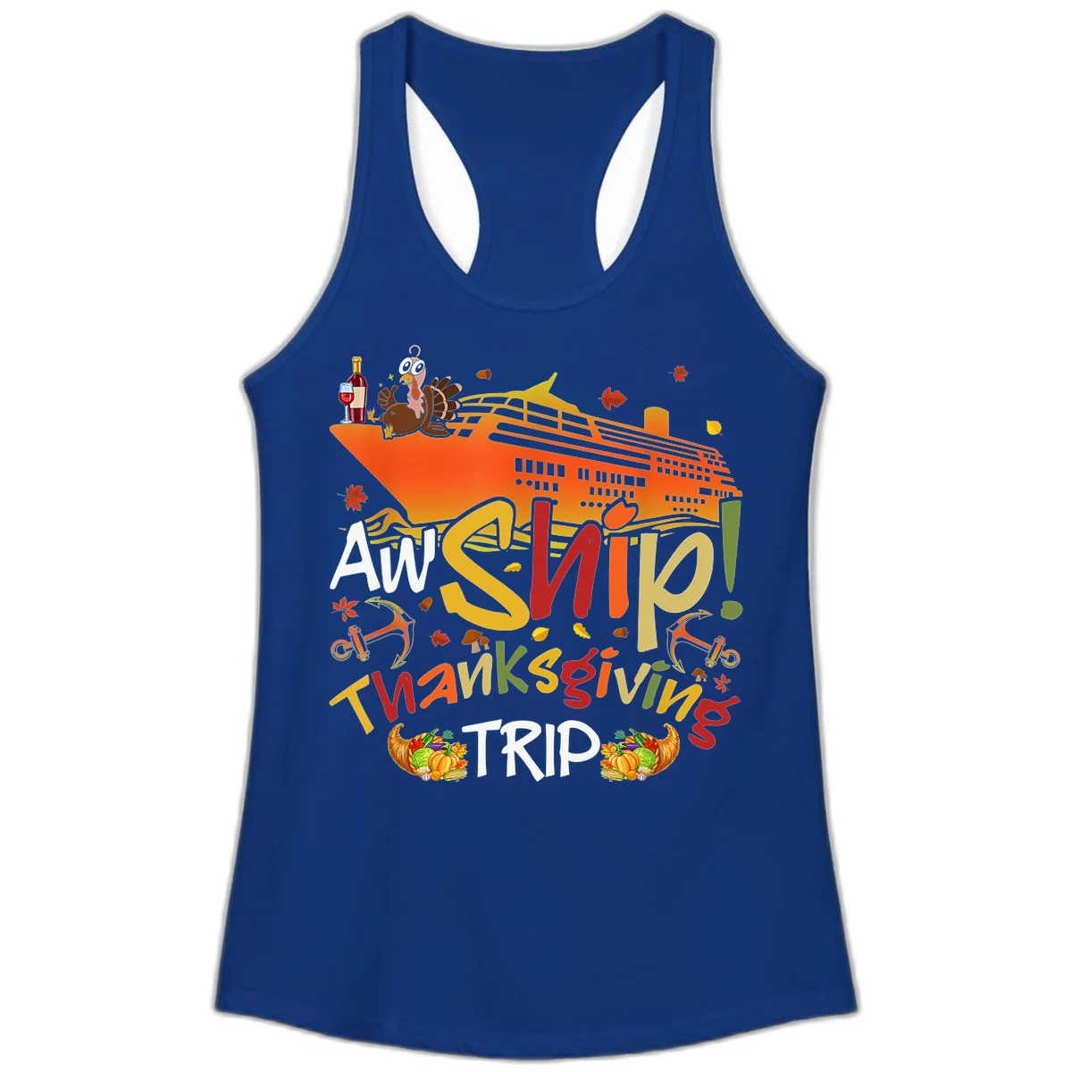An Ship Thanksgiving Trip Ladies Tank in Solid Royal