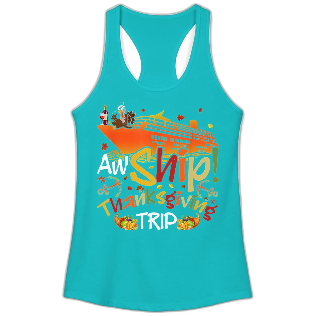 An Ship Thanksgiving Trip Ladies Tank in Tahiti Blue