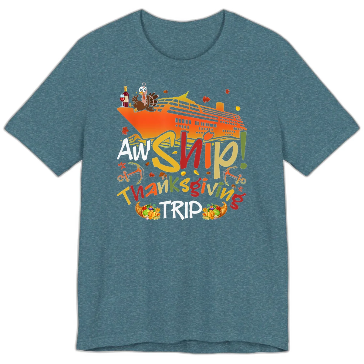 An Ship Thanksgiving Trip Premium T-Shirt in Heather Deep Teal