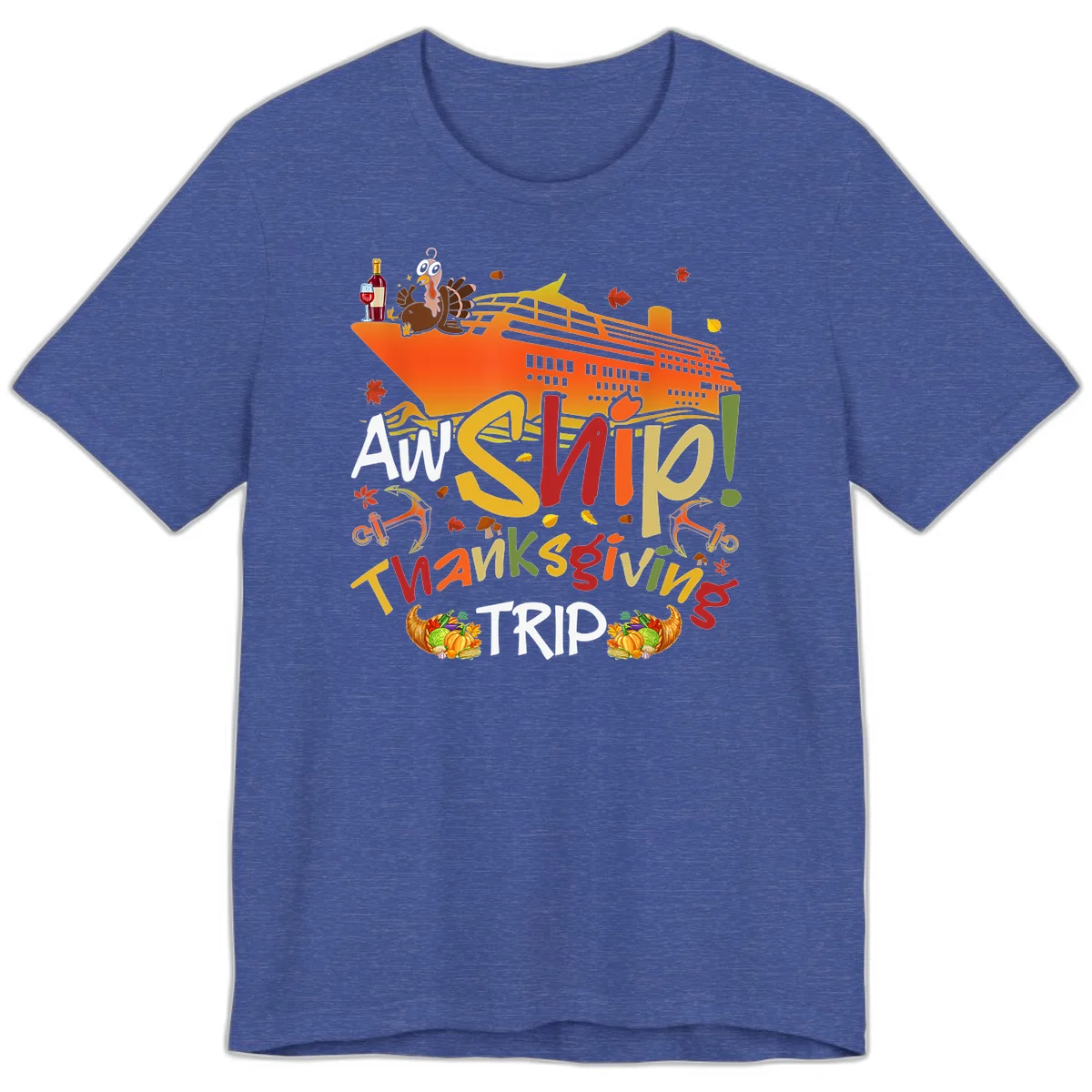 An Ship Thanksgiving Trip Premium T-Shirt in Heather True Royal