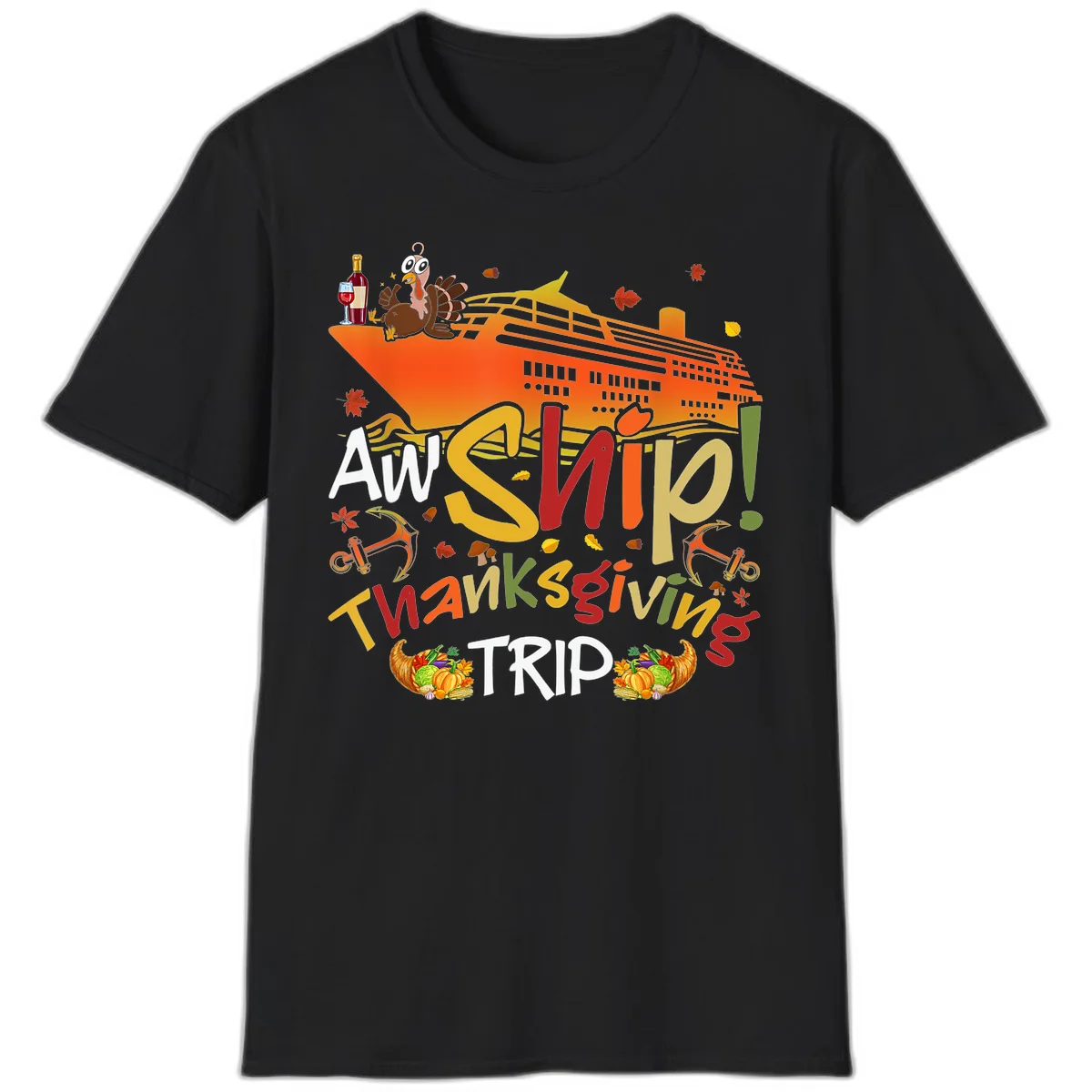 An Ship Thanksgiving Trip T-Shirt in Black