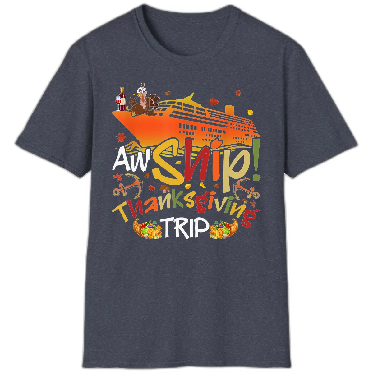 An Ship Thanksgiving Trip T-Shirt in Heather Navy