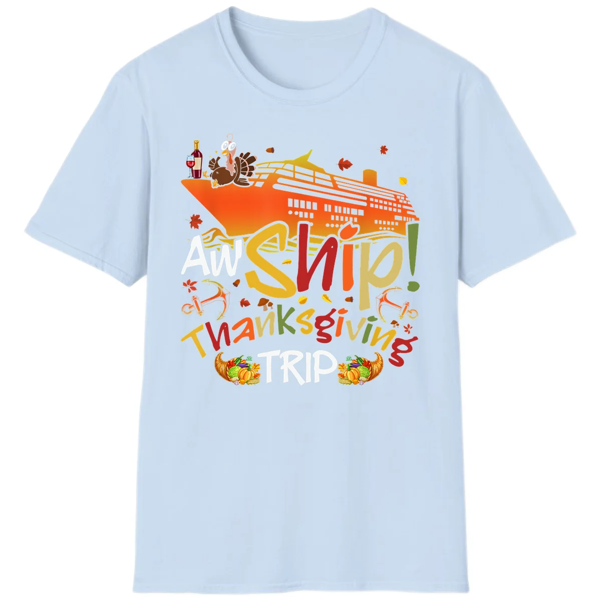 An Ship Thanksgiving Trip T-Shirt in Light Blue