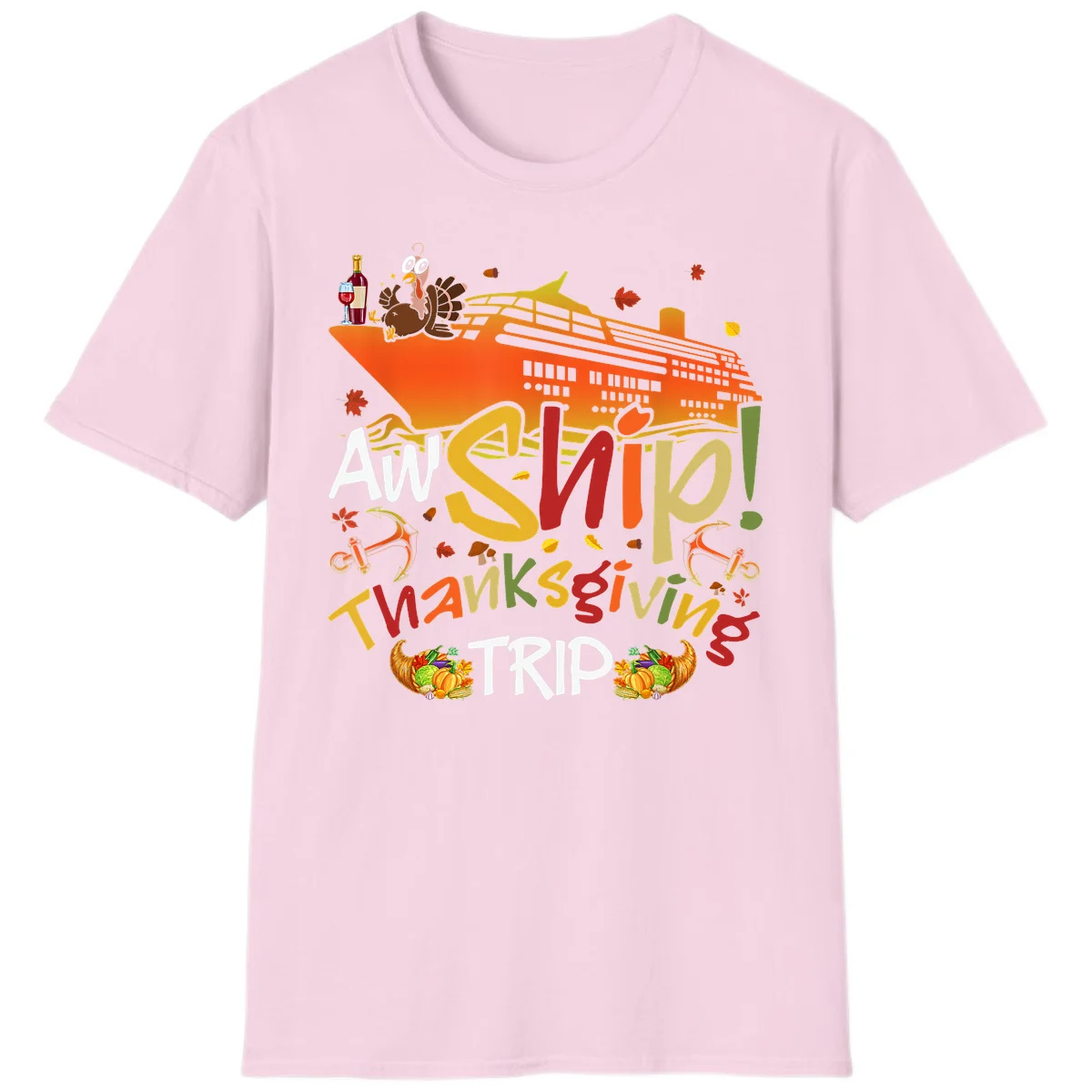 An Ship Thanksgiving Trip T-Shirt in Light Pink