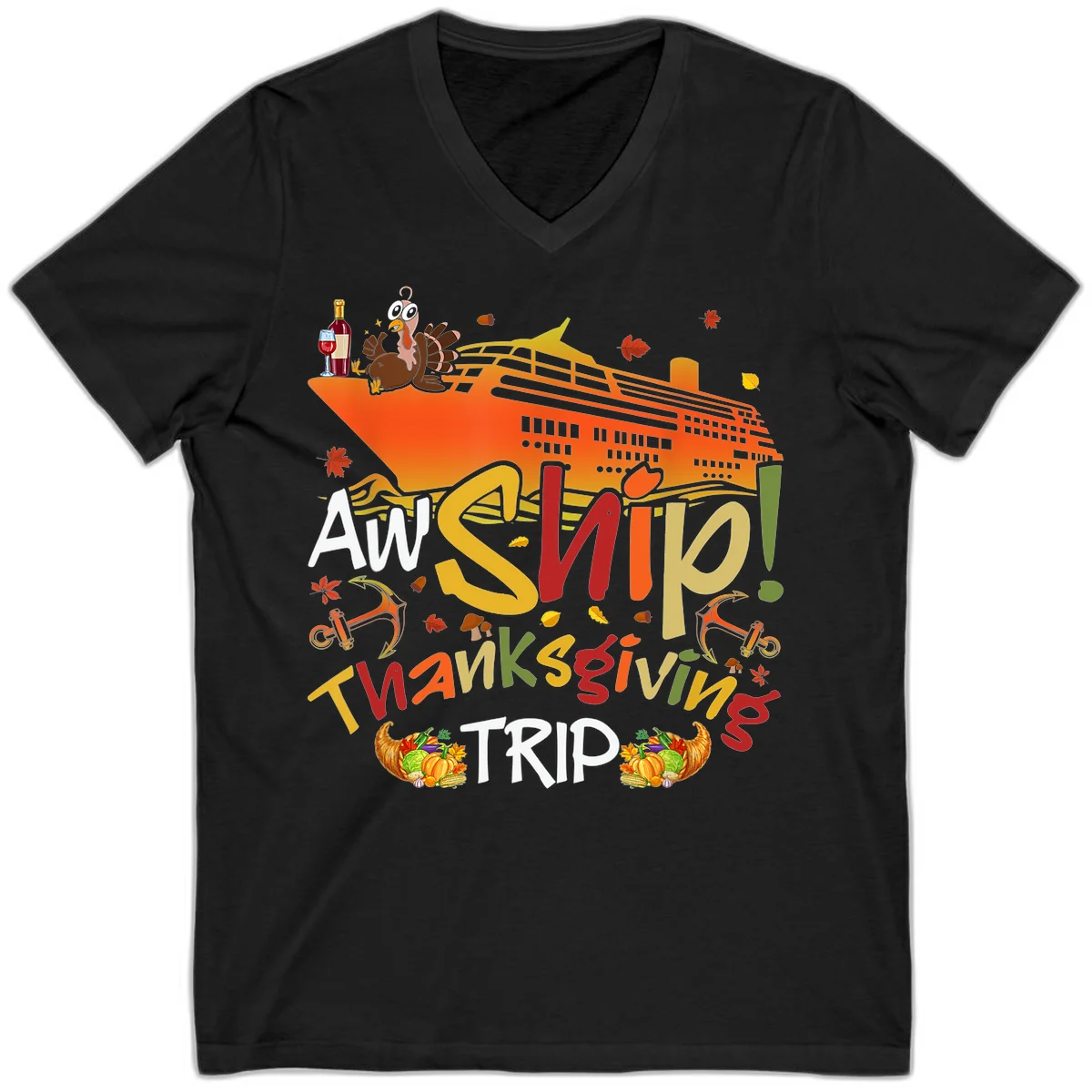An Ship Thanksgiving Trip V-Neck in Black