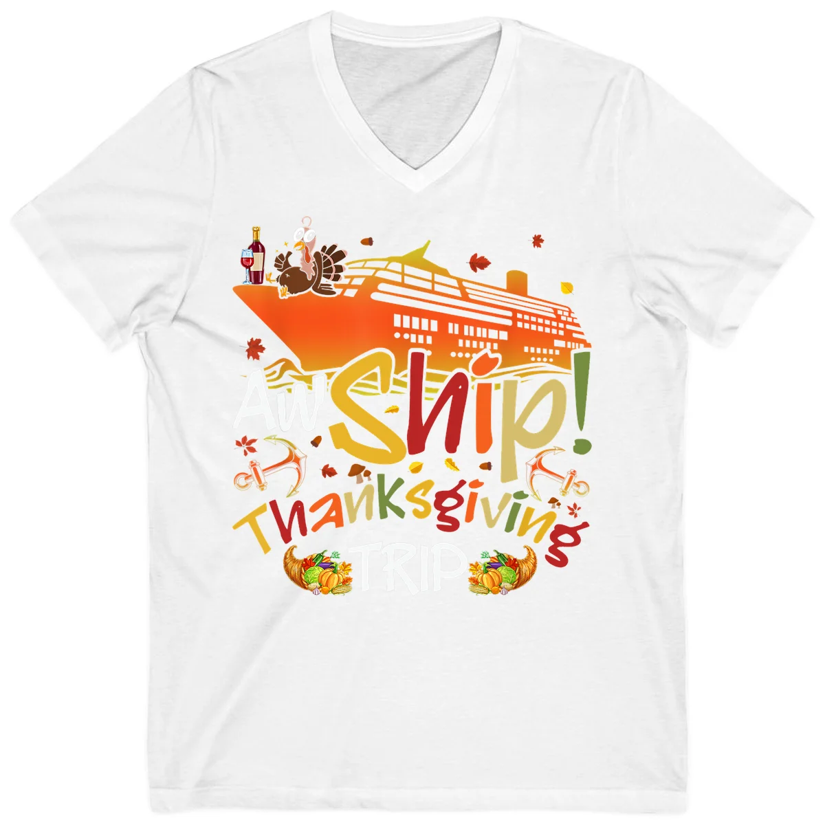 An Ship Thanksgiving Trip V-Neck in White