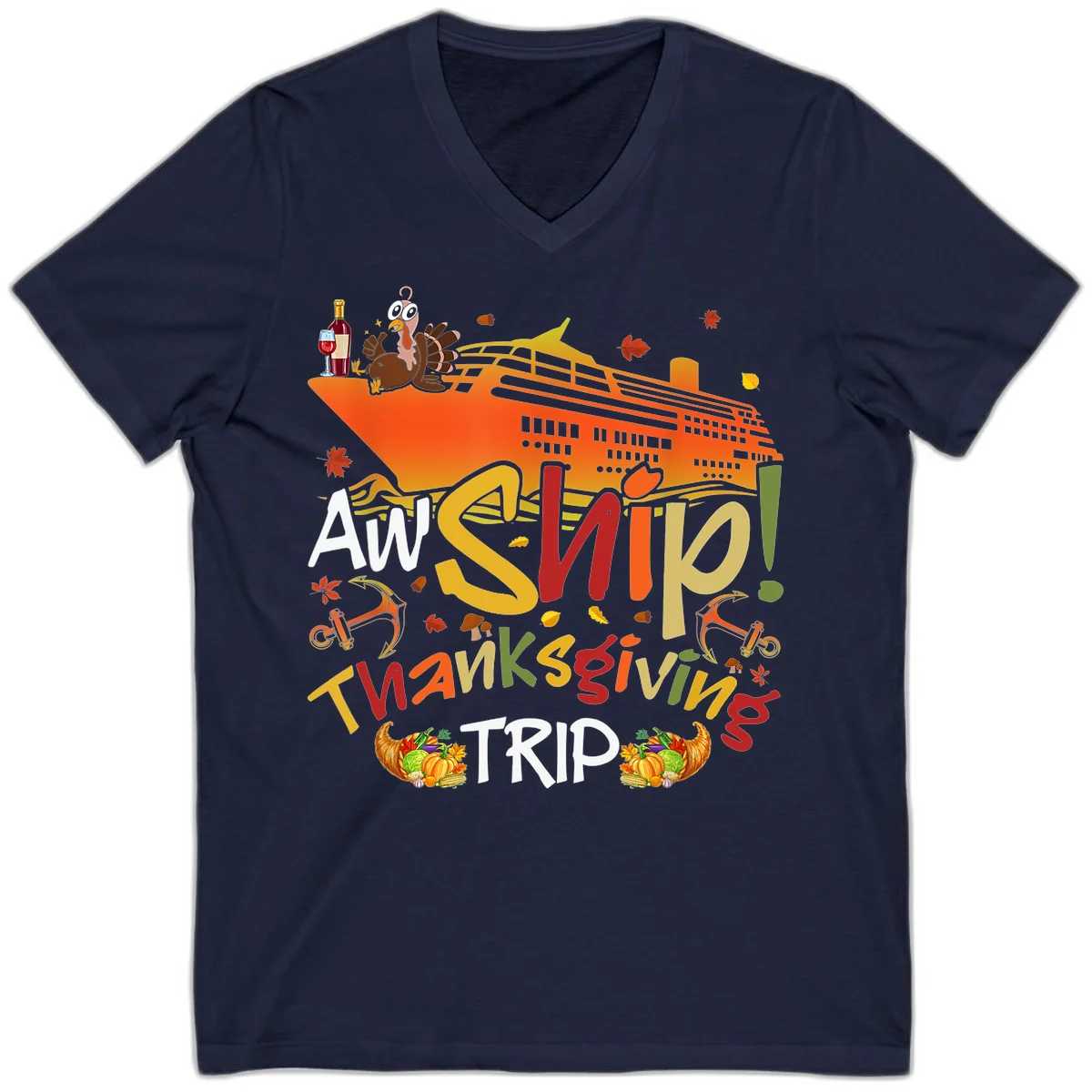 An Ship Thanksgiving Trip V-Neck in Navy