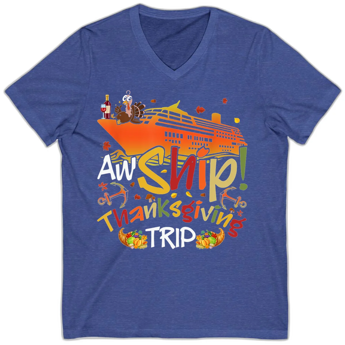 An Ship Thanksgiving Trip V-Neck in Heather True Royal