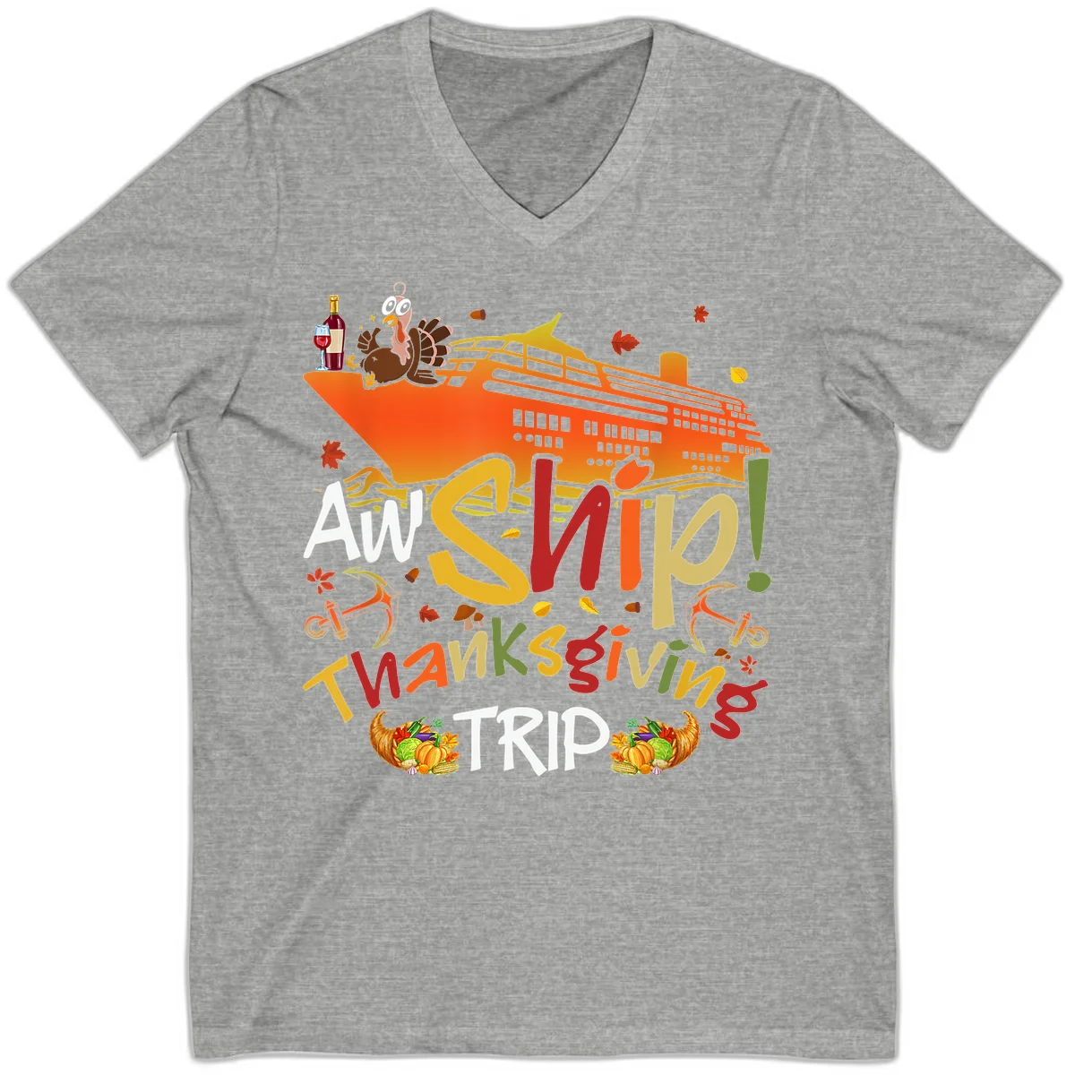 An Ship Thanksgiving Trip V-Neck in Athletic Heather