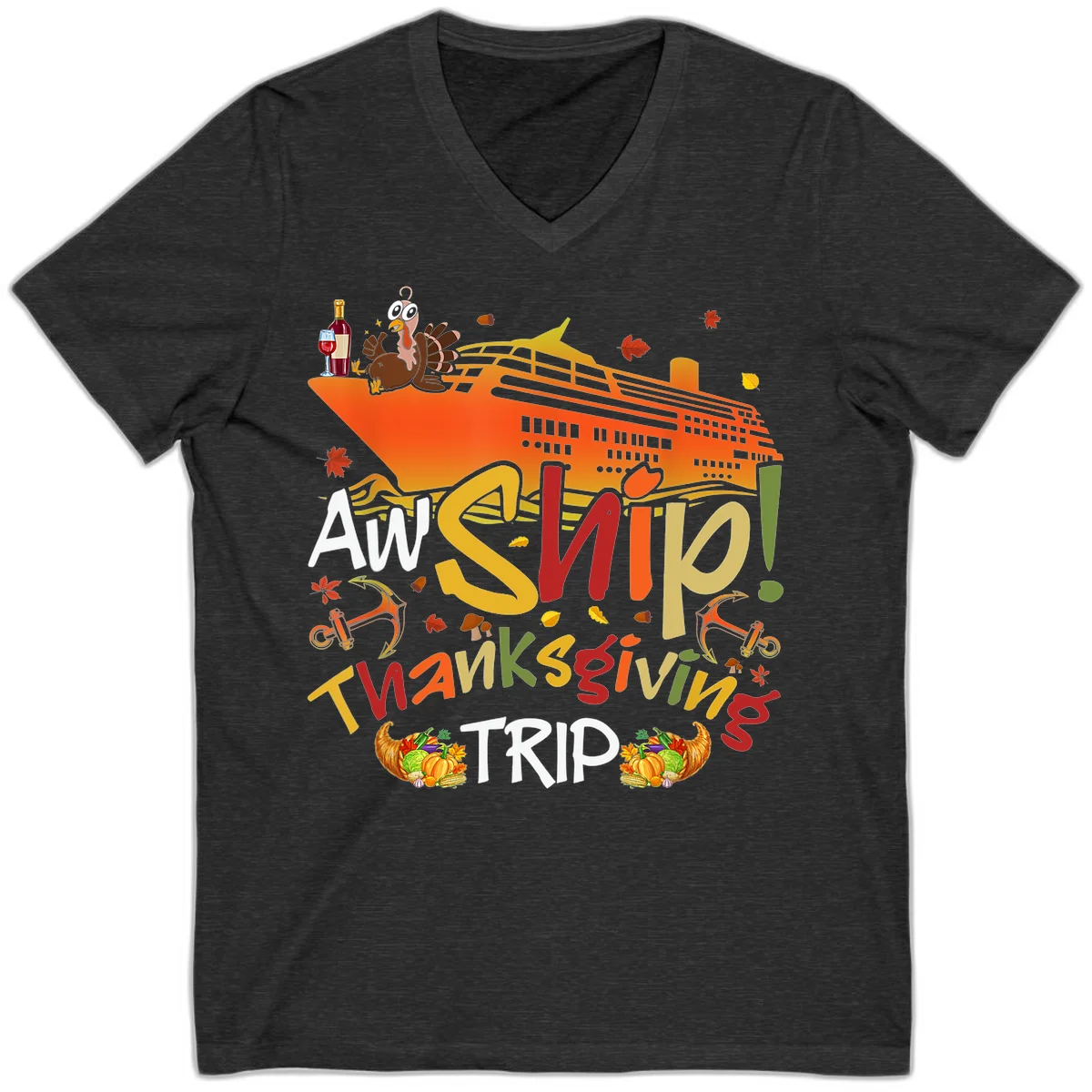 An Ship Thanksgiving Trip V-Neck in Dark Grey Heather