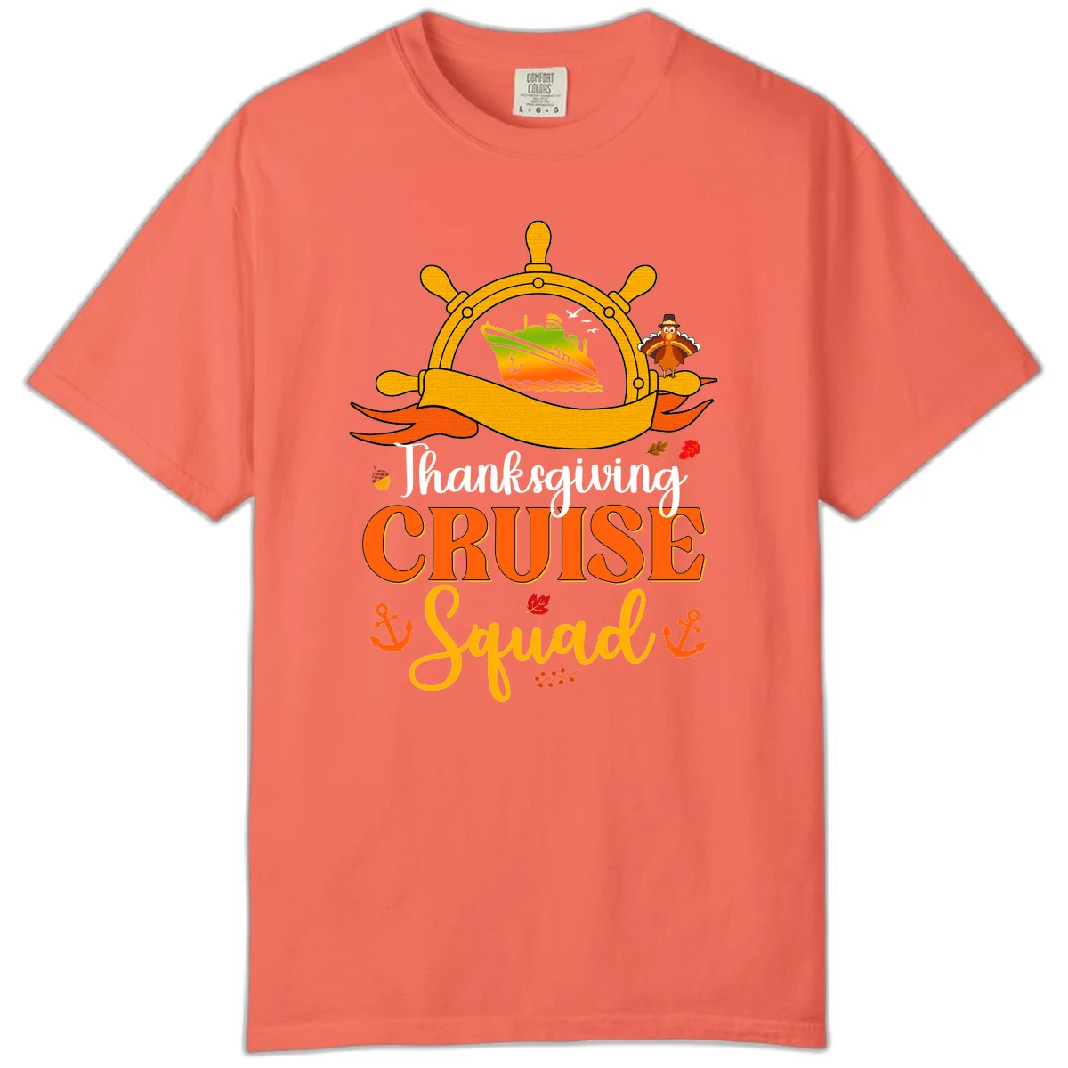 Thanksgiving Cruise Squad Comfort Color Tee in Bright Salmon
