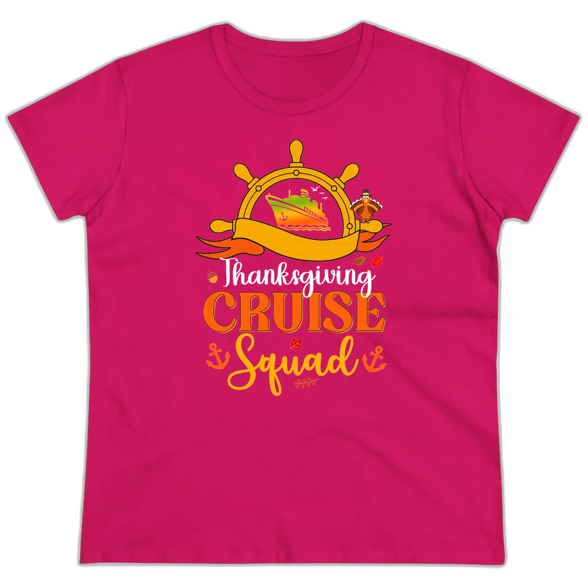 Thanksgiving Cruise Squad Ladies Tee in Heliconia