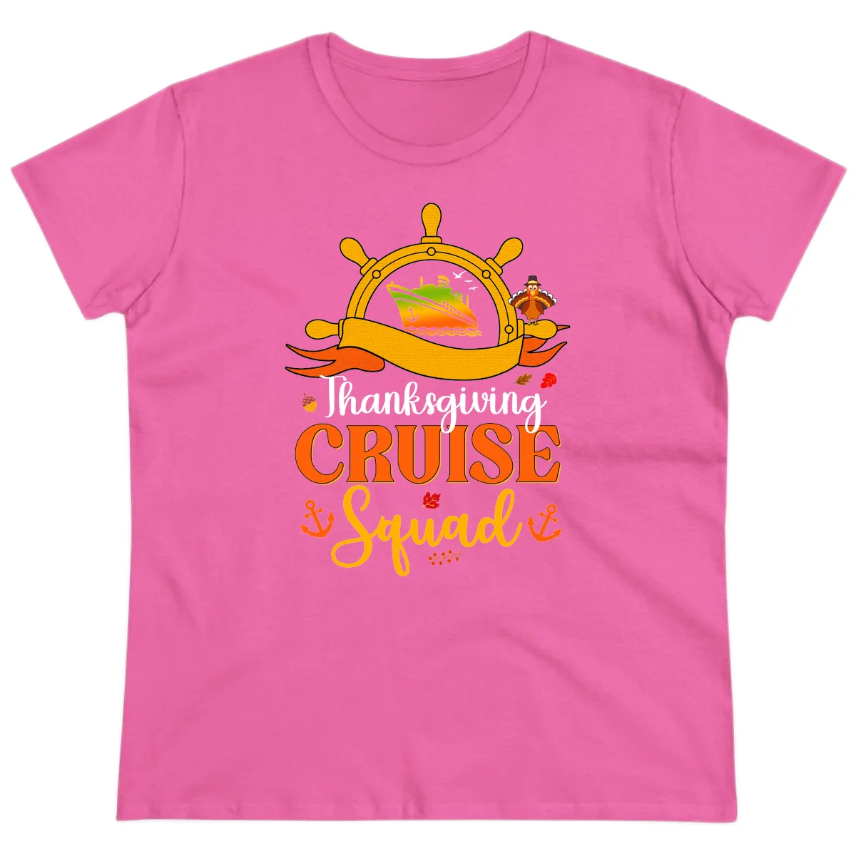 Thanksgiving Cruise Squad Ladies Tee in Azalea