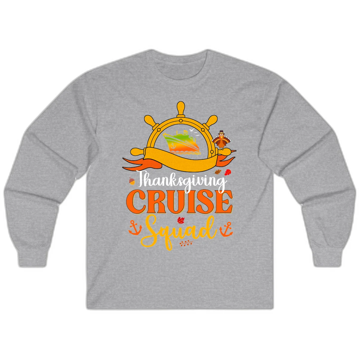 Thanksgiving Cruise Squad Long Sleeve Tee in Sport Grey
