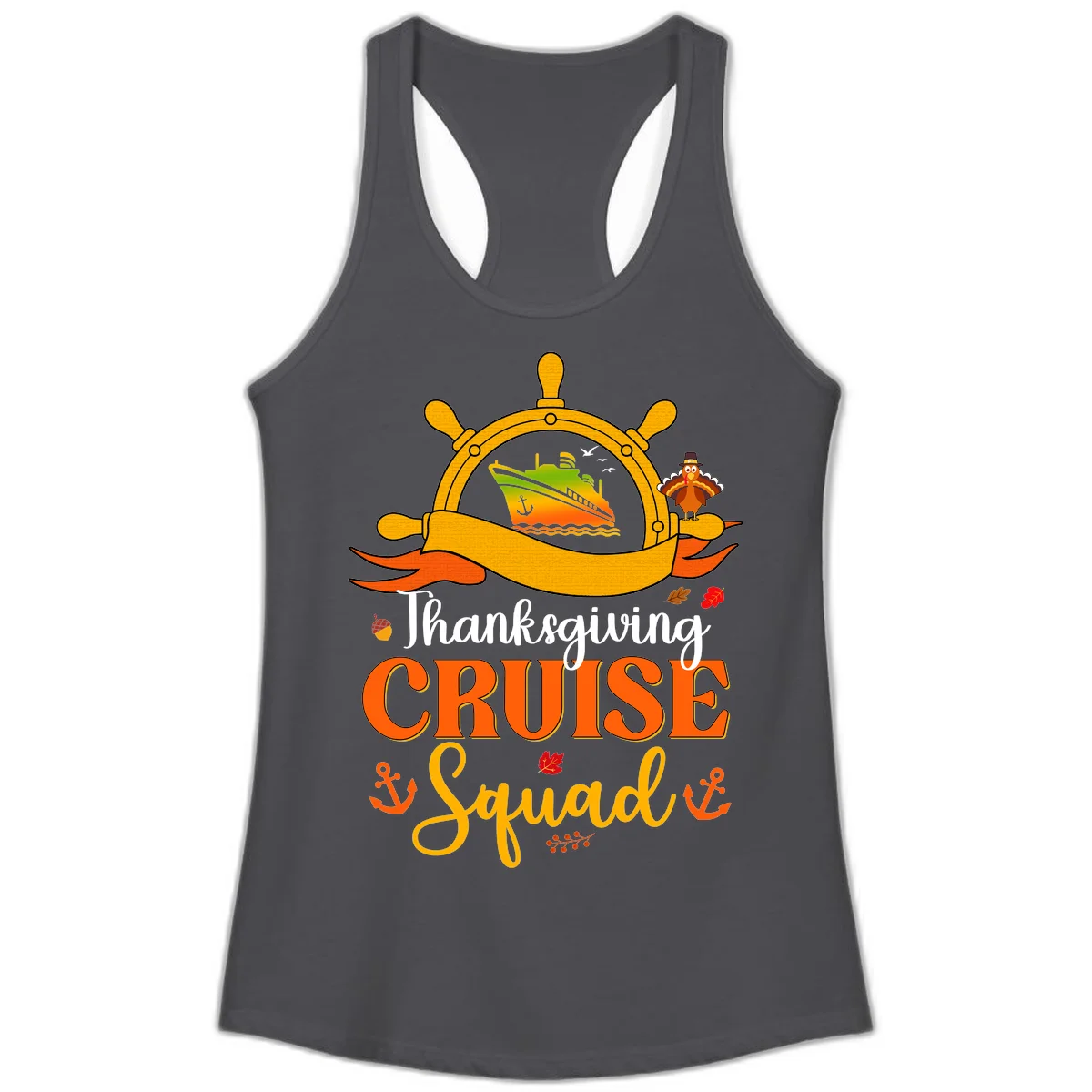 Thanksgiving Cruise Squad Ladies Tank in Solid Dark Gray