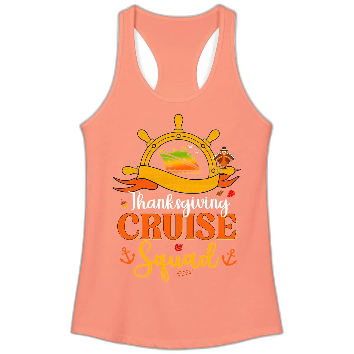 Thanksgiving Cruise Squad Ladies Tank in Solid Light Orange