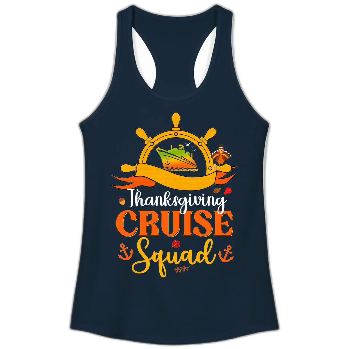 Thanksgiving Cruise Squad Ladies Tank in Solid Midnight Navy