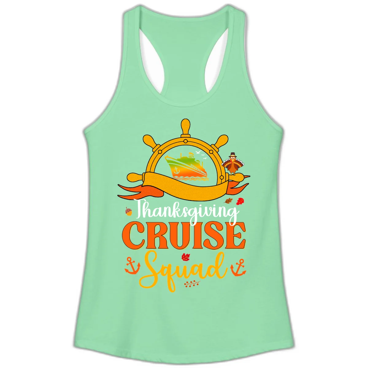 Thanksgiving Cruise Squad Ladies Tank in Solid Mint