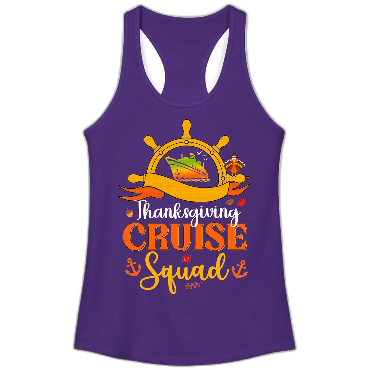 Thanksgiving Cruise Squad Ladies Tank in Solid Purple Rush