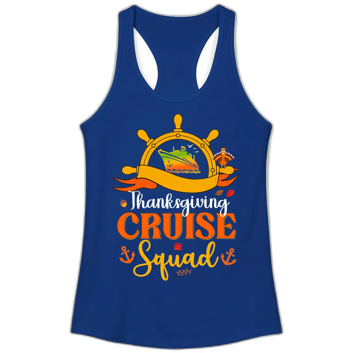 Thanksgiving Cruise Squad Ladies Tank in Solid Royal