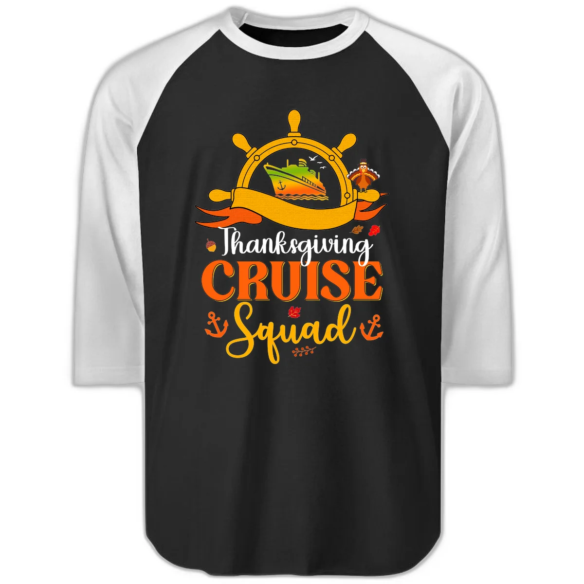 Thanksgiving Cruise Squad Raglan 3/4 Tee in Black White