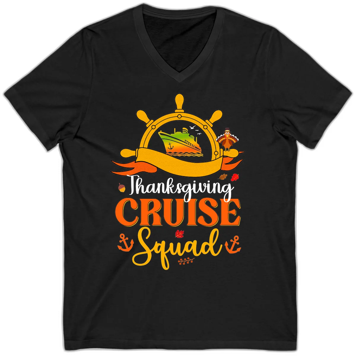 Thanksgiving Cruise Squad V-Neck Tee in Black
