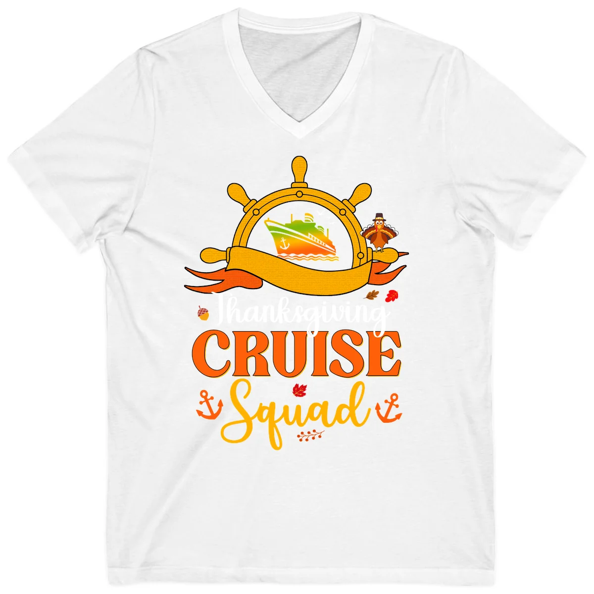 Thanksgiving Cruise Squad V-Neck Tee in White