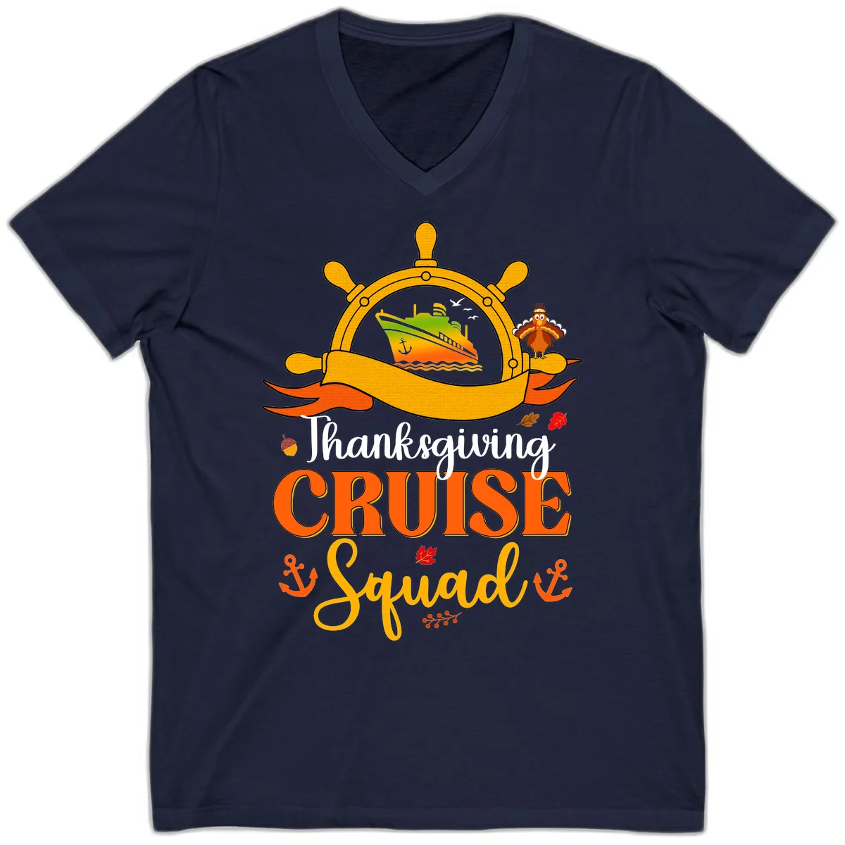 Thanksgiving Cruise Squad V-Neck Tee in Navy
