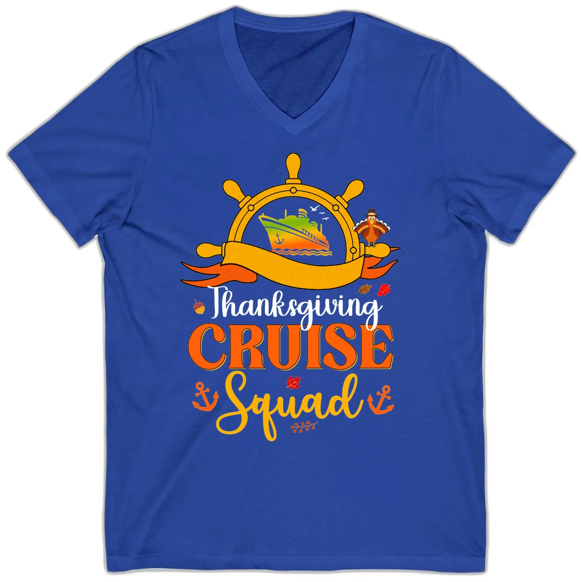 Thanksgiving Cruise Squad V-Neck Tee in True Royal